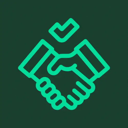 GIF mit animiertem Händedruck und einem Haken darüber