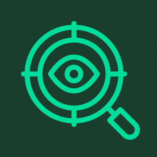 GIF mit animiertem Auge in einer Lupe, die sich wendet