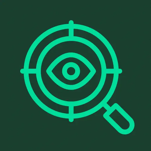 GIF mit animiertem Auge in einer Lupe, die sich wendet