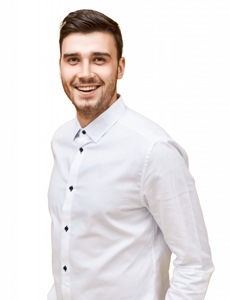 frohlicher attraktiver junger mann der formelle stilvolle kleidung tragt die lokal mit selbstbewusstem breitem lacheln posiert freisteller